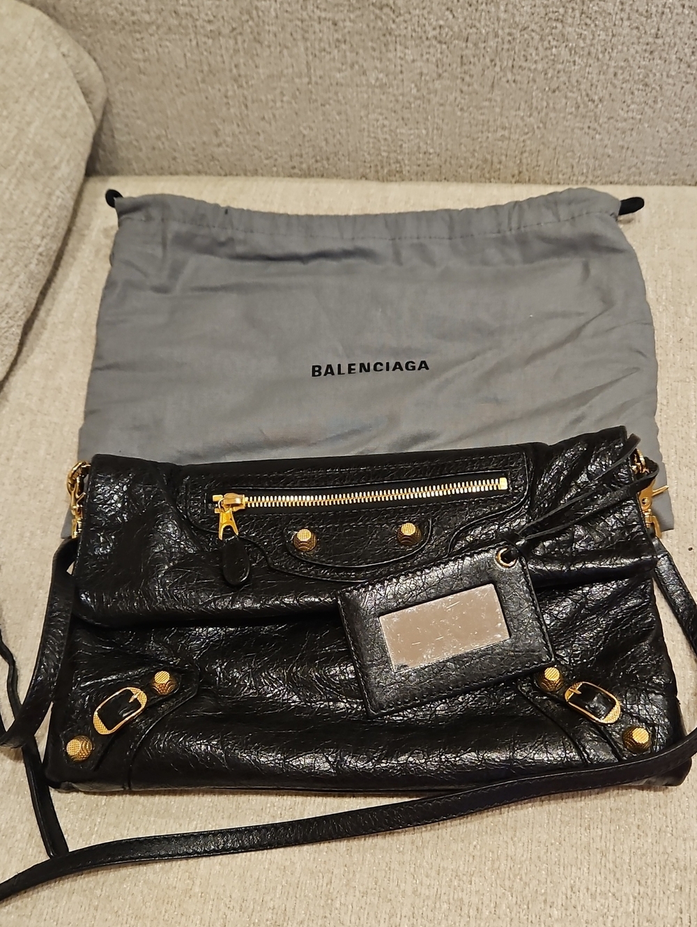 Balenciaga Black Lambskin Envelope Clutch